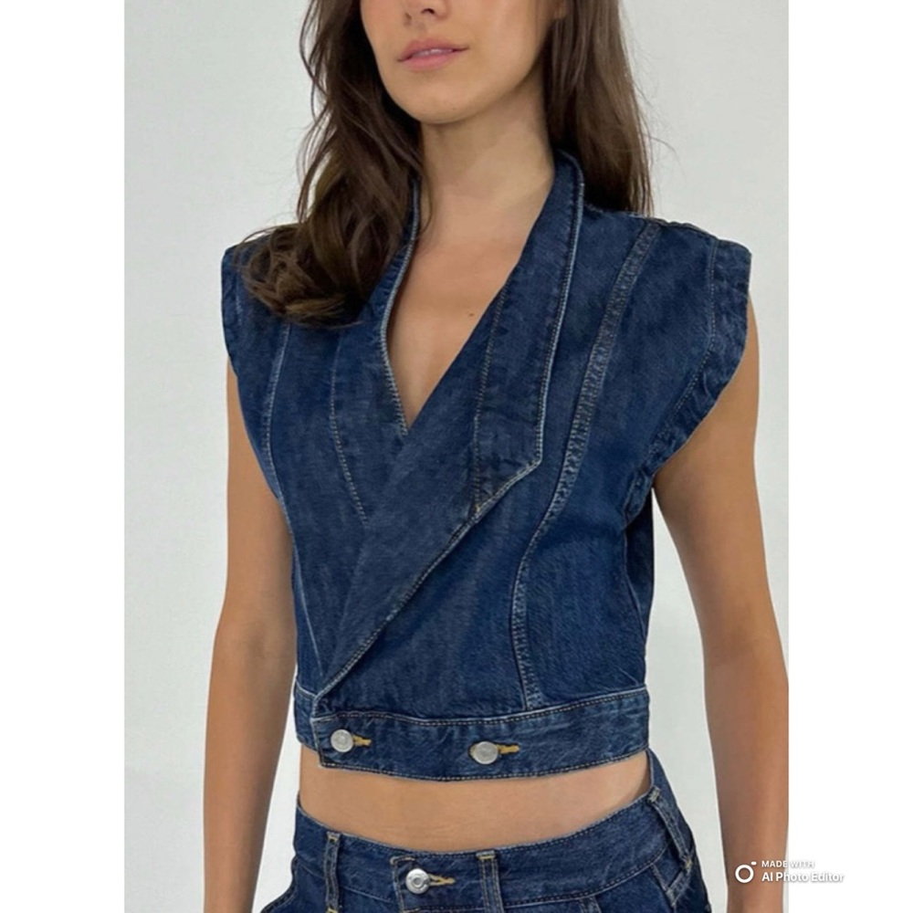 Etica Delia Denim Shell Top in Kaan Size XS NWT Sleeveless Cropped Blue Jean